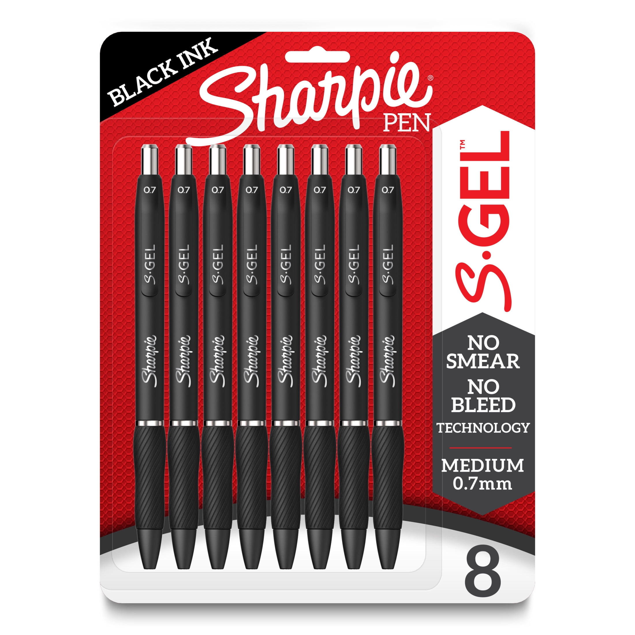 Sharpie S-Gel Gel Pens, Medium Point (0.7mm), Black, 8 Count