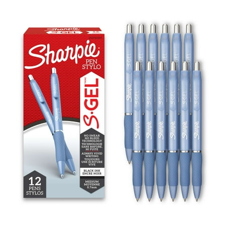 Sharpie S-Gel, Gel Pens, Medium Point (0.7mm), Black Gel Ink Pens, 12 Count