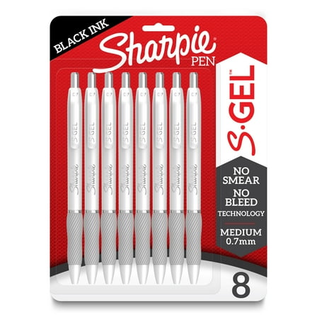 Sharpie S-Gel, Gel Pens, Medium Point (0.7mm), Black Ink Gel Pens, 8 Count