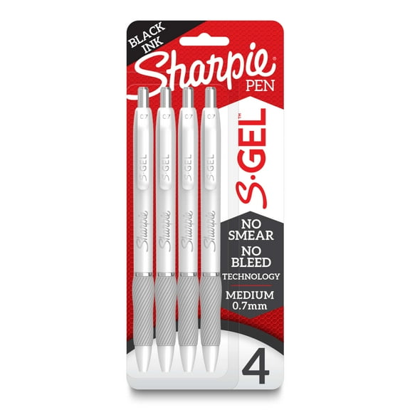 Sharpie S-Gel, Gel Pens, Medium Point (0.7mm), Black Gel Ink Pens, 4 Count