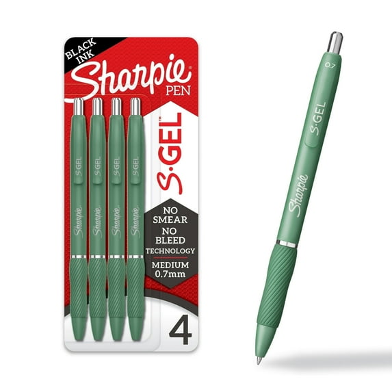 Sharpie S-Gel, Gel Pens, Medium Point (0.7mm), Green Barrel, Black Ink,( 2 Pack - 8 Count)
