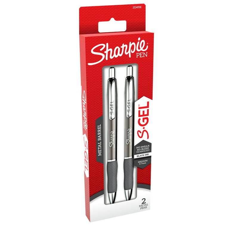 2/pk SHARPIE S-GEL 0.7 Metal Barrel Gel Pen - NO SMEAR - NO BLEED Black  Color