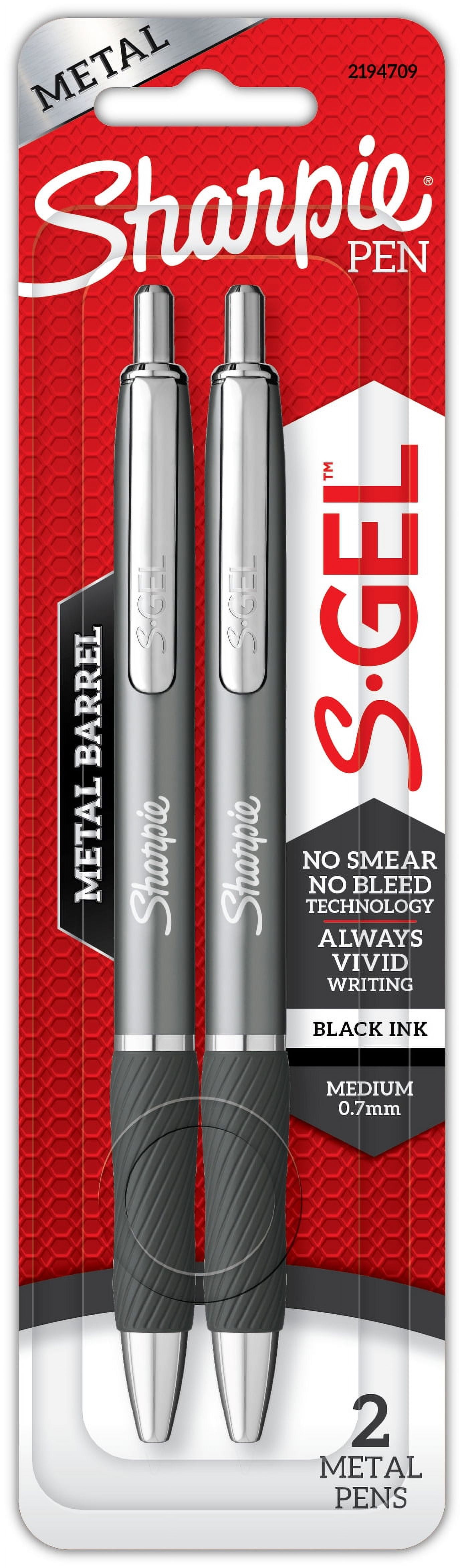 Sharpie S-Gel, Gel Pens, Sleek Metal Barrel, Gunmetal, Medium Point (0.7mm), Black Ink, 2 Count