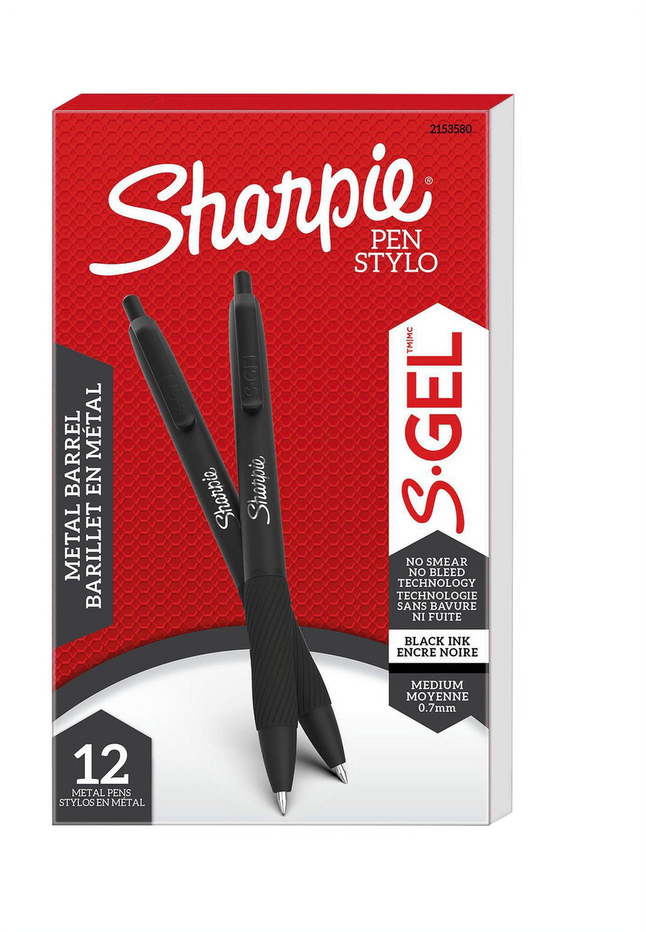 Sharpie SGel, Gel Pens, Sleek Metal Barrel, Matte Black, Medium Point 0.7mm, Black Ink, Pack of