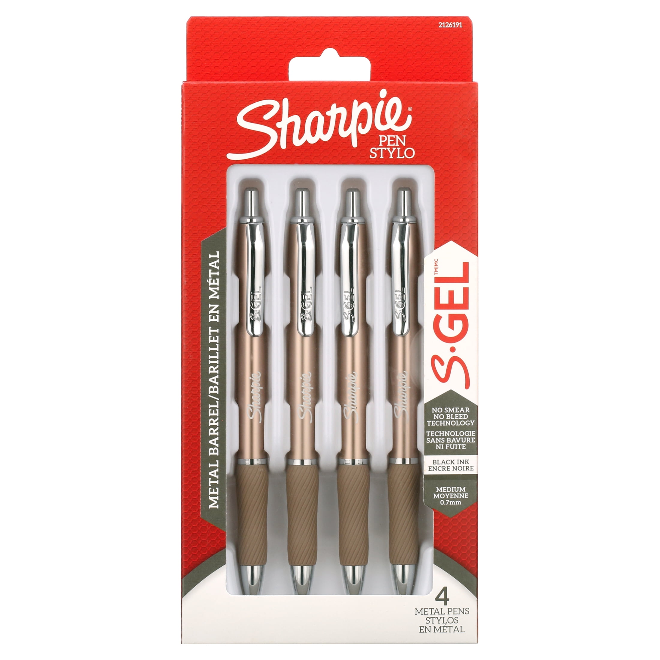 Sharpie S-Gel, Gel Pens, Sleek Metal Barrel, Medium Point (0.7mm), Black Ink, 4 Count