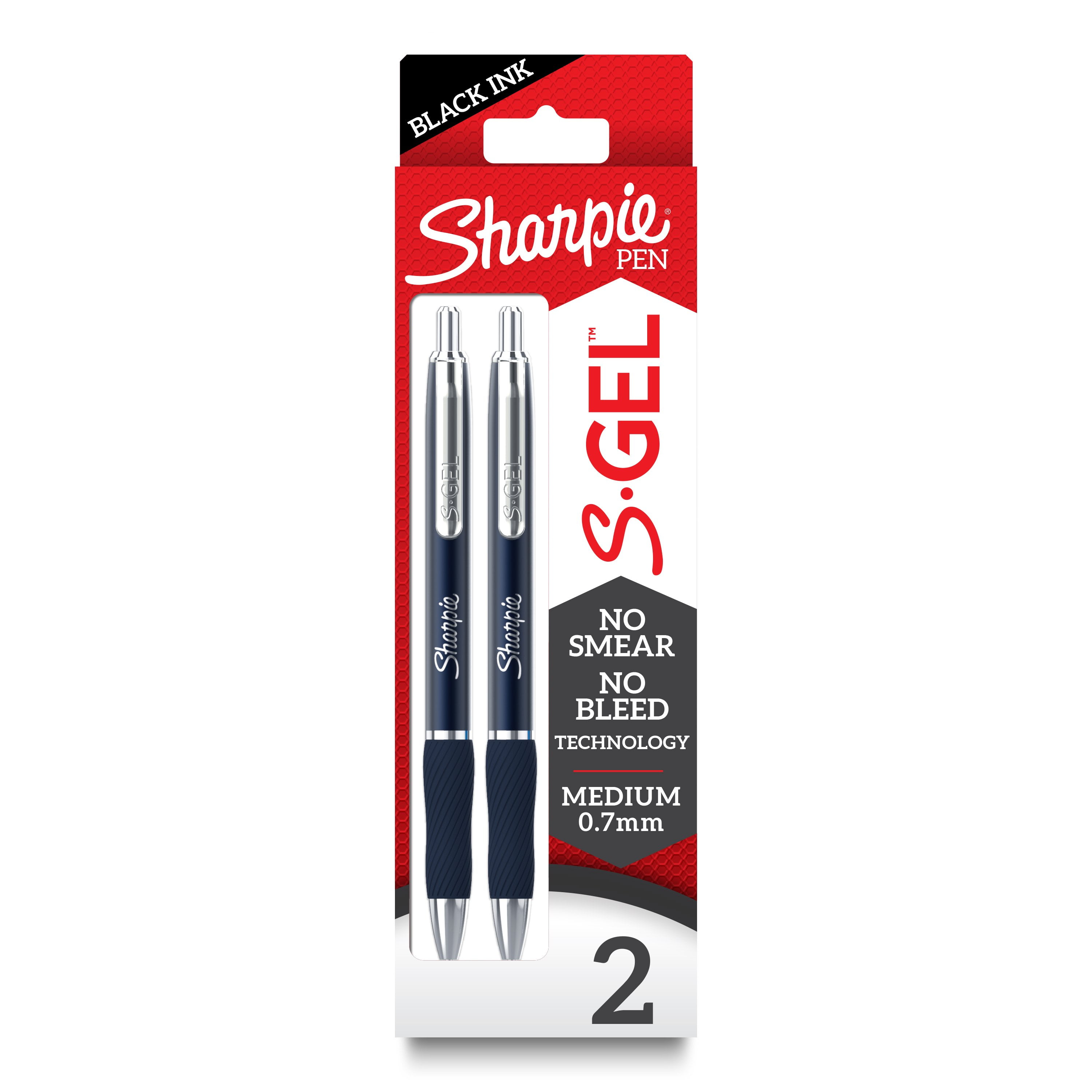 Sharpie S-Gel, Gel Pens, Sleek Metal Barrel, Midnight Blue, Medium Point (0.7mm), Black Ink, 2 Count