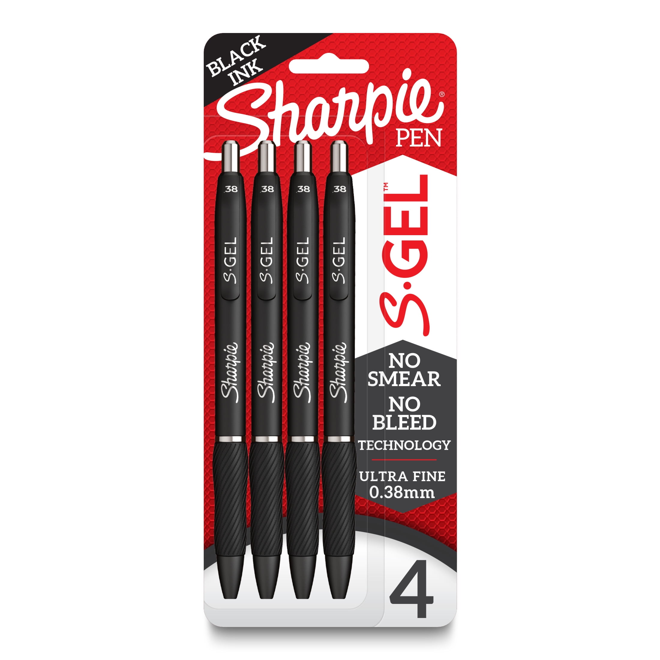 Sharpie S-Gel, Gel Pens, Ultra Fine Point (0.38 mm), Black, 4 Count