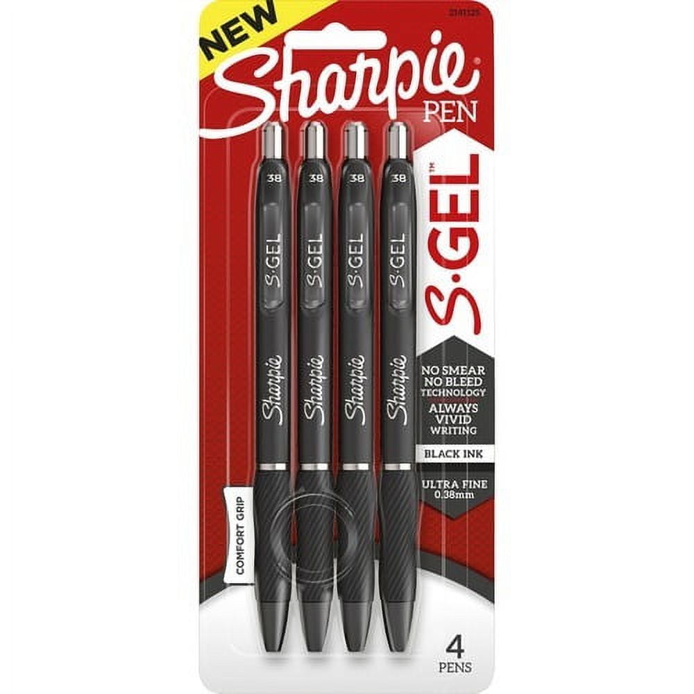 Sharpie S-Gel, Gel Pens, Ultra Fine Point (0.38 mm), Black, 4 Count