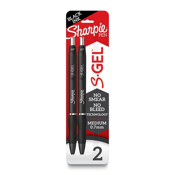 Sharpie S-Gel, Gel Pens, Medium Point (0.7mm), Black Ink Gel Pen, 2 Count