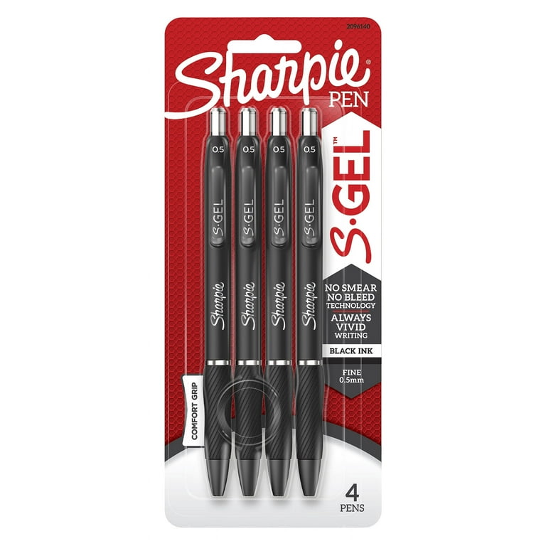 Sharpie S-Gel Pens - Fine Pen Point - 0.5 mm Pen Point Size - Black Gel-based Ink - Black Barrel - 4 / Pack Sharpie S-Gel Pens - Fine Pen Point - 0.5 mm Pen Point Size - Black Gel-based Ink - Black Barrel - 4 / Pack