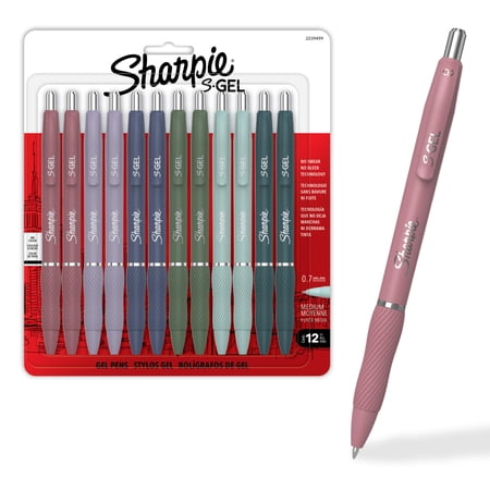 Sharpie S-Gel Pens, Medium Point, Assorted Fashion Barrels, Black Ink, 12 Count