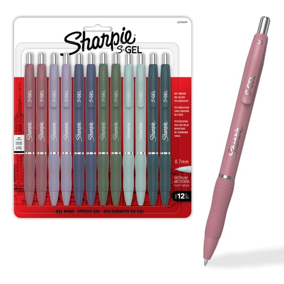 Sharpie S-Gel Pens, Medium Point, Assorted Fashion Barrels, Black Ink, 12 Count