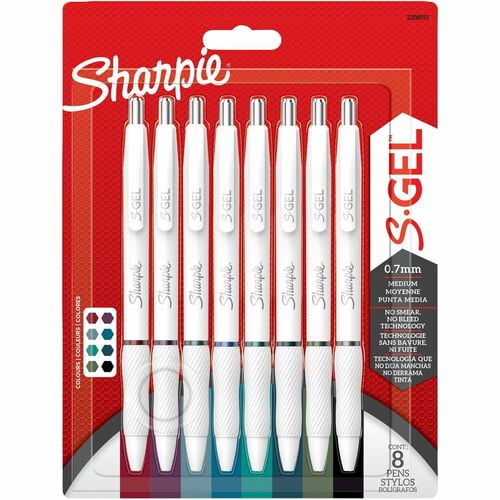 Sharpie S-Gel Pens, Fashion Barrel Gel Pens, Pearl White Body, Medium (0.7mm) Point, Bold Ink Colors, 8 Count | 2 Packs (16 Total)