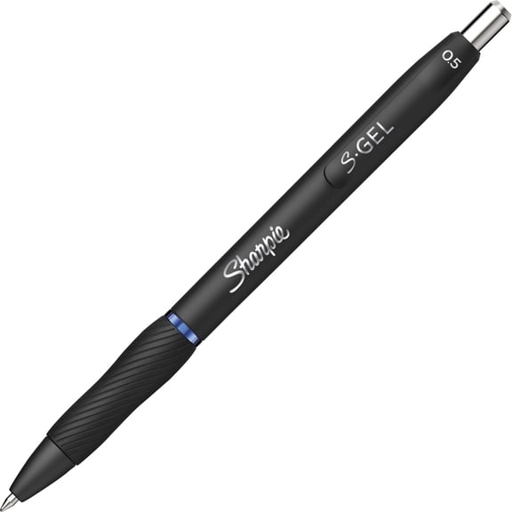 S-Gel Retractable Gel Pen Fine 0.5 mm, Blue Ink, Black Barrel, Dozen