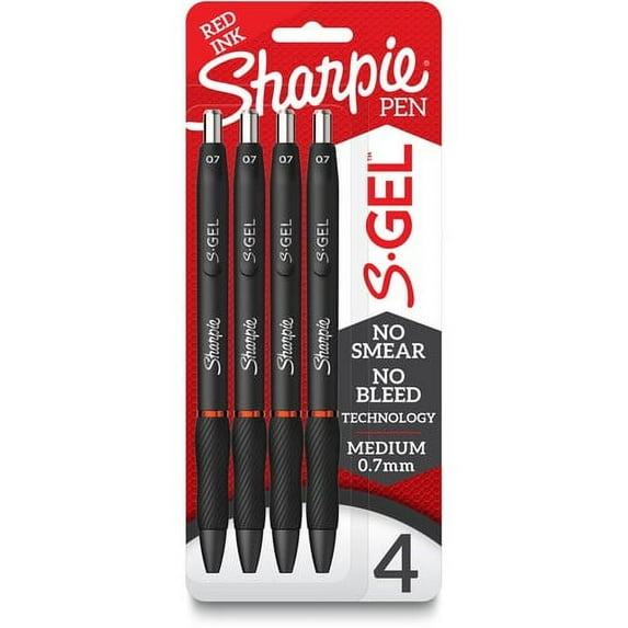 Sharpie S-Gel Pens - Medium Pen Point - 0.7 mm Pen Point Size - Red Gel-based Ink - Black Metal Barrel - 4 / Pack | Bundle of 5 Packs
