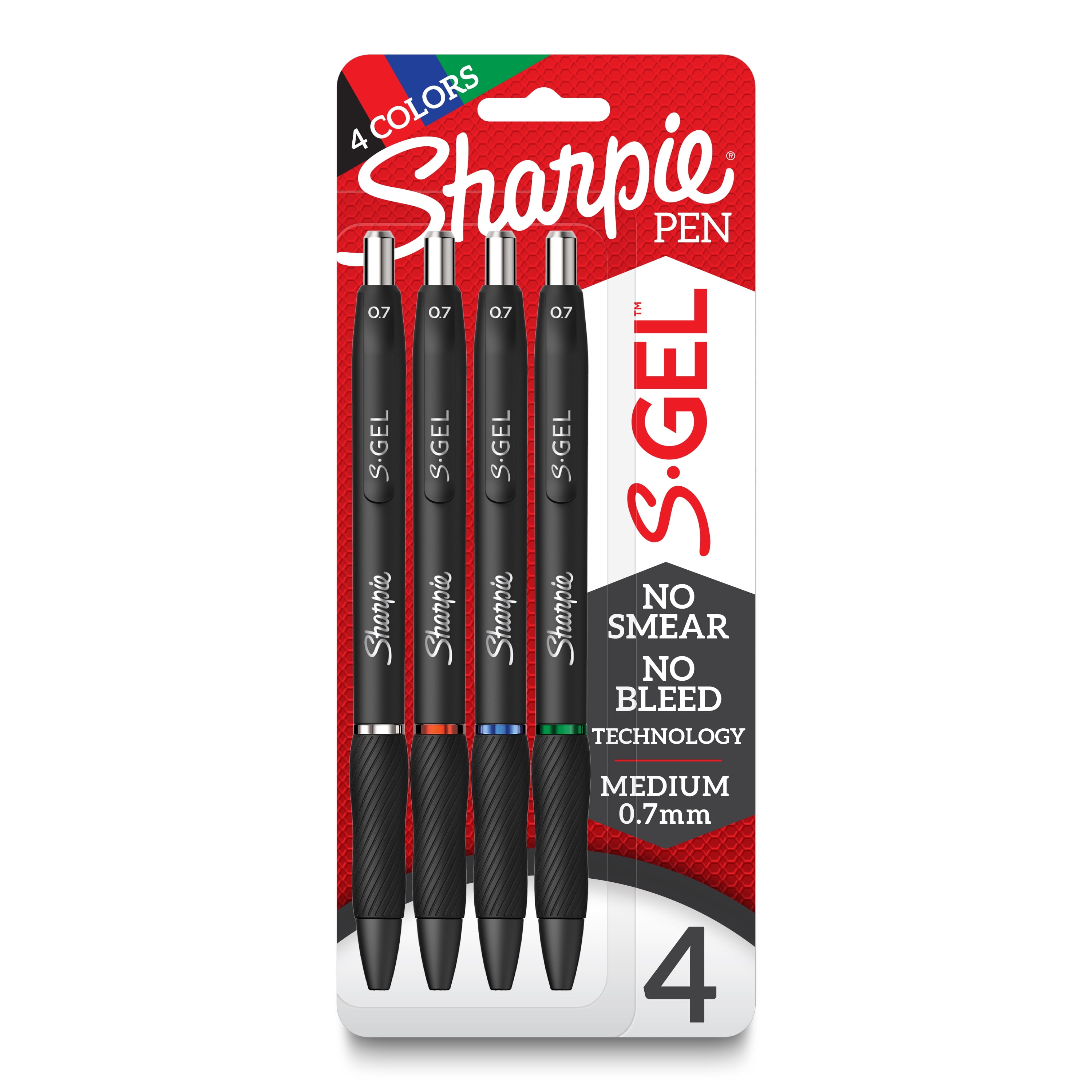 Sharpie S-Gel Pens, Medium Point (0.7mm), Assorted Colors, 4 Count