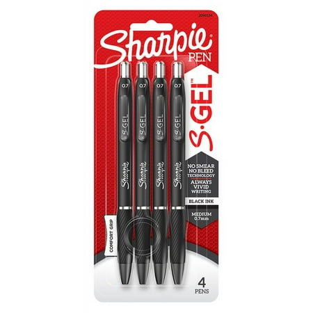 Sharpie S-Gel Pens, Medium Point (0.7mm), Black Ink, 4 Count