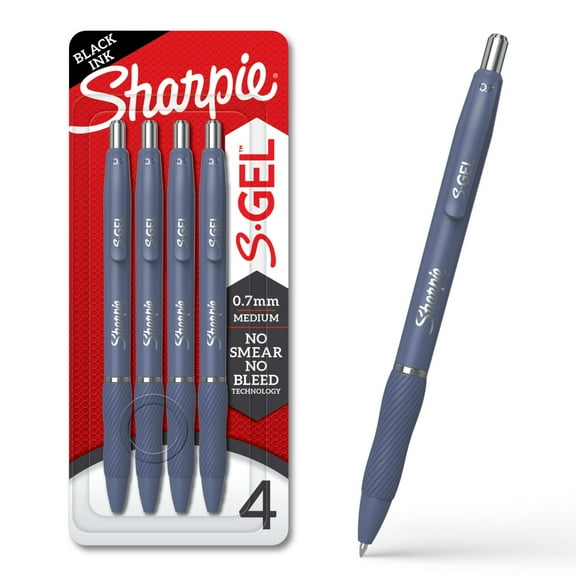Sharpie S-Gel, Gel Pens, Medium Point (0.7mm), Moonlit Midnight Barrel, Black Ink, 4 Count
