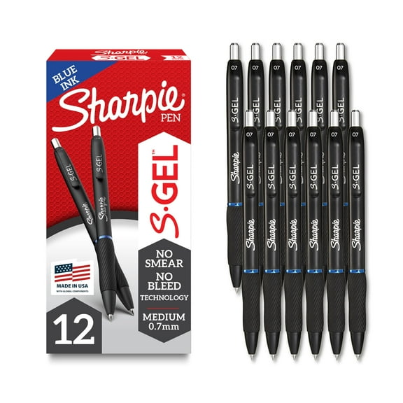 Sharpie S-Gel Pens, Medium Point (0.7mm), Blue Ink, 12 Count - Ideal for Writing, Journaling, Drawing, Coloring, Note-Taking, College Supplies