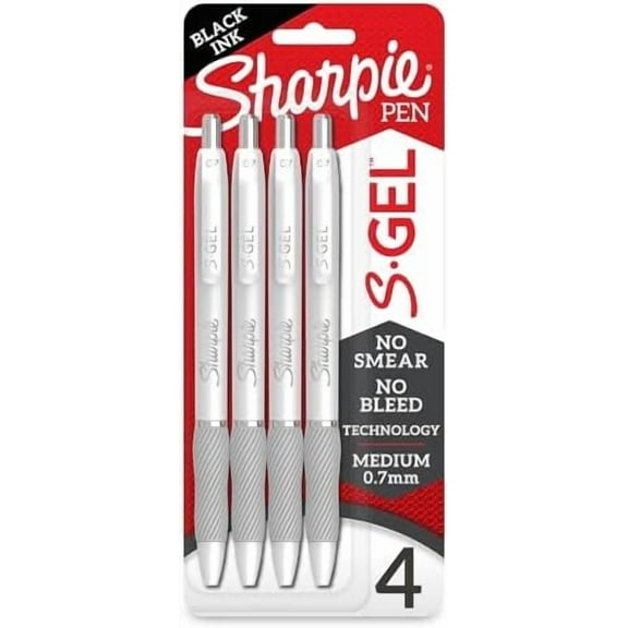 Sharpie S-Gel Pens, Medium Point (0.7mm), Pearl White Body, Black Ink, 4 Count - Ideal for Writing, Journaling, Drawing, Coloring, Note-Taking, College Supplies