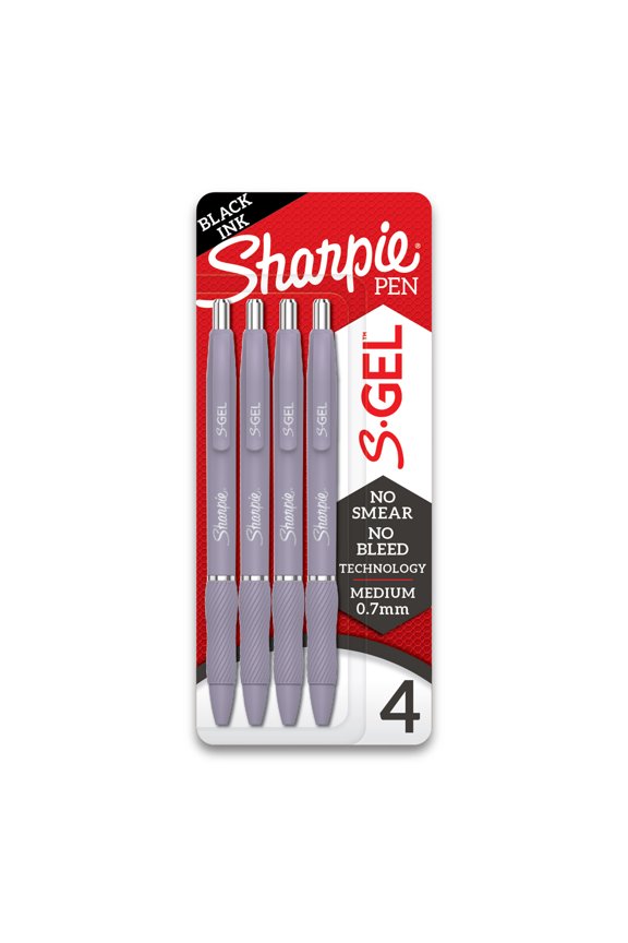 S-Gel Pens, Medium Point (0.7mm), Violet Barrel, Black Ink, 4 Count