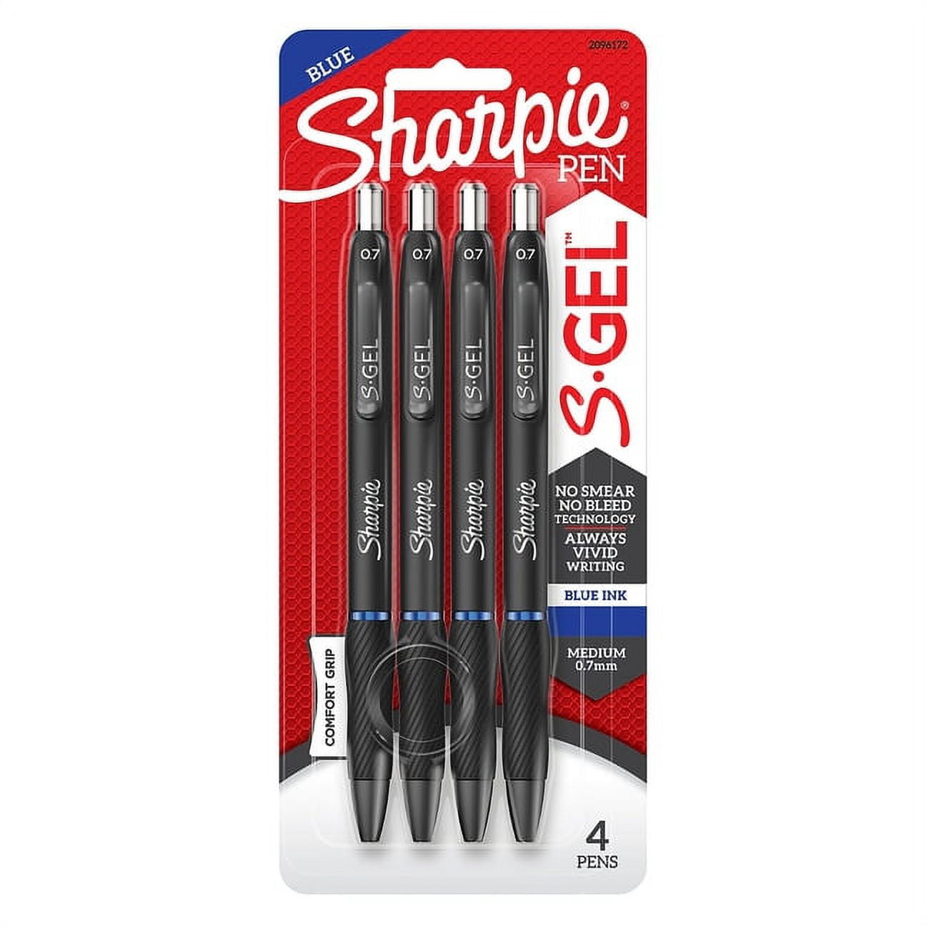 Sharpie S-Gel Retractable Gel Pen, Medium 0.7 mm, Blue Ink, Black Barrel, 4/Pack