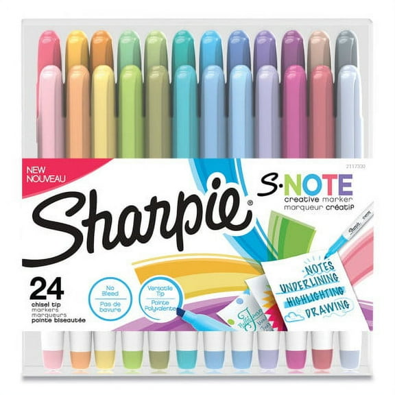 Sharpie S-Note Creative Markers Assorted Ink Colors, Chisel Tip, Assorted Barrel Colors, 24/Pack