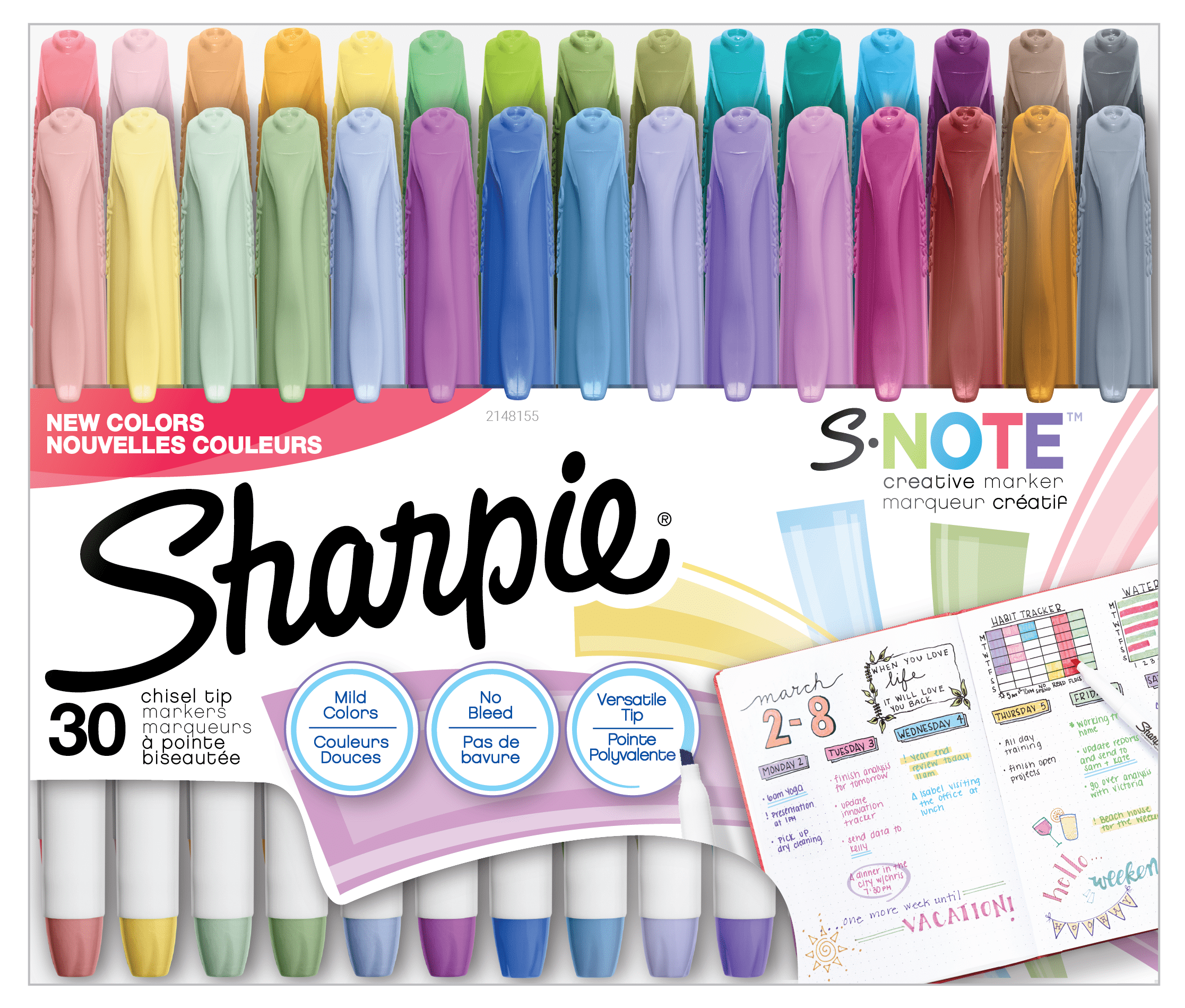 Sharpie S-Note Creative Markers, Highlighters, Assorted Colors, Chisel Tip, 30 Count