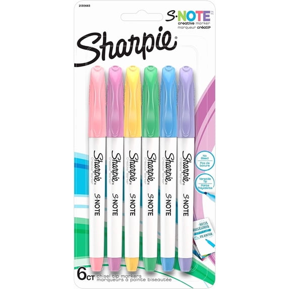 SHARPIE S-Note Creative Markers Highlighters Assorted Colors Chisel Tip 6 Count