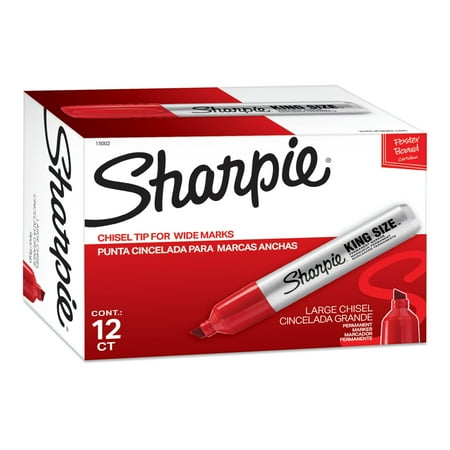 Sharpie, SAN15002, King-Size Permanent Markers, 12 / Dozen, Red Ink, Silver Barrel