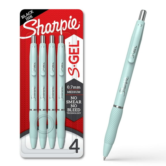 Sharpie S-Gel, Gel Pens, Medium Point (0.7mm), Ocean Fog Barrel, Black Ink, 4 Count