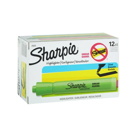 Sharpie Smear Guard Tank Style Highlighters, Green, SAN25026, 12 Pack
