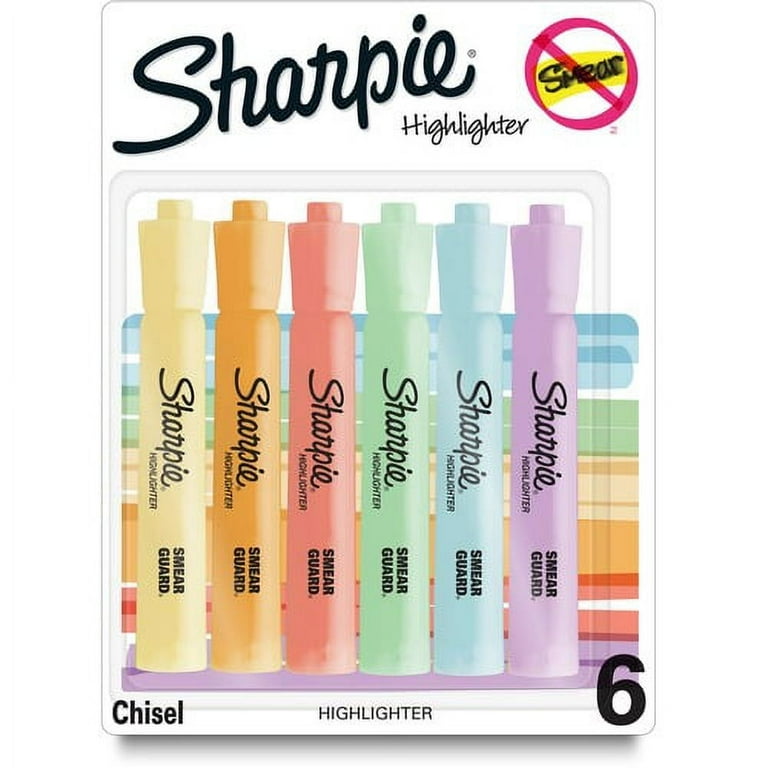 Sharpie SmearGuard Tank Style Highlighters - Wide, Narrow Marker Point - Chisel Marker Point Style - Assorted - 6 / Pack Sharpie SmearGuard Tank Style Highlighters - Wide, Narrow Marker Point - Chisel Marker Point Style - Assorted - 6 / Pack