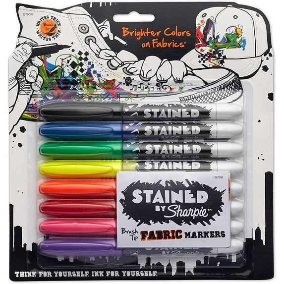Sharpie Stained Fabric Markers, Brush Tip, Assorted Colors, 8 Count
