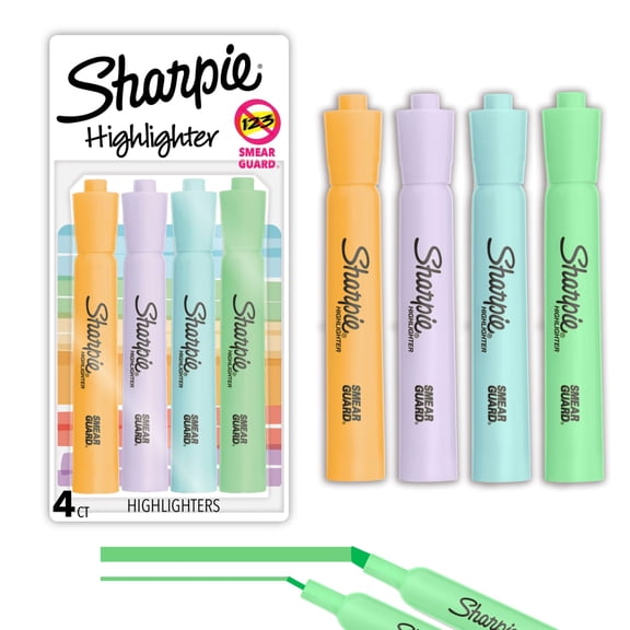 Sharpie Tank Highlighters, Mild Pastel Colors, Assorted, Chisel Tip, 4 Count