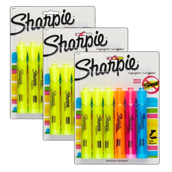 Sharpie Tank Highlighter, Assorted Colors, 6 Per Pack, 3 Packs