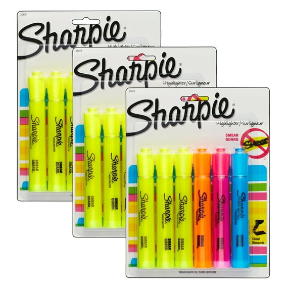 Sharpie Tank Highlighter, Assorted Colors, 6 Per Pack, 3 Packs