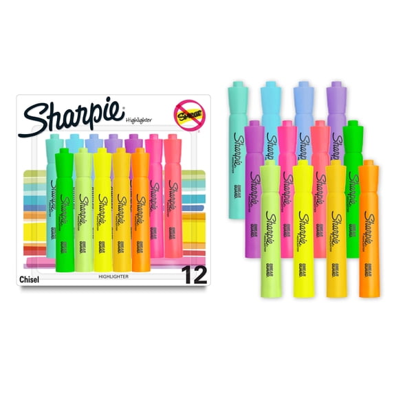 Sharpie Tank Highlighters, Assorted, Chisel Tip, 12 Count