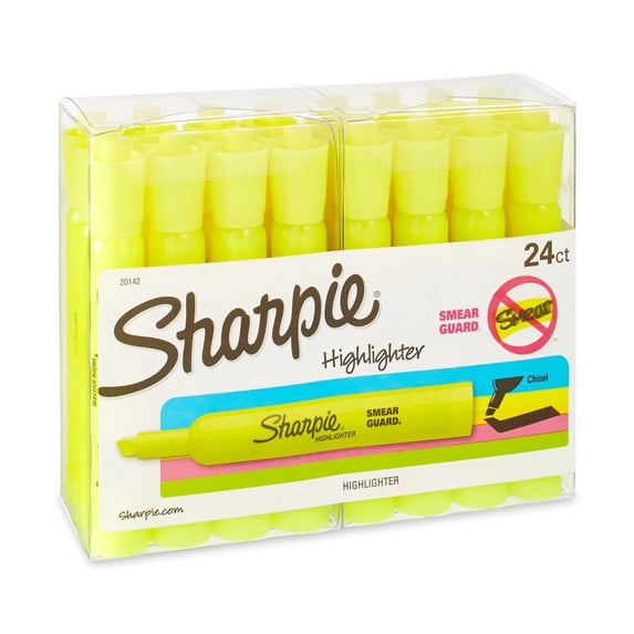 Sharpie Tank Style Highlighters, Chisel Tip, Fluorescent Yellow, Box of 24