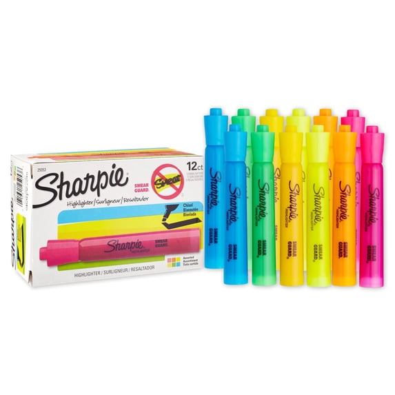 Sharpie Tank Style Highlighters, Chisel Tip, Assorted, 12 Count
