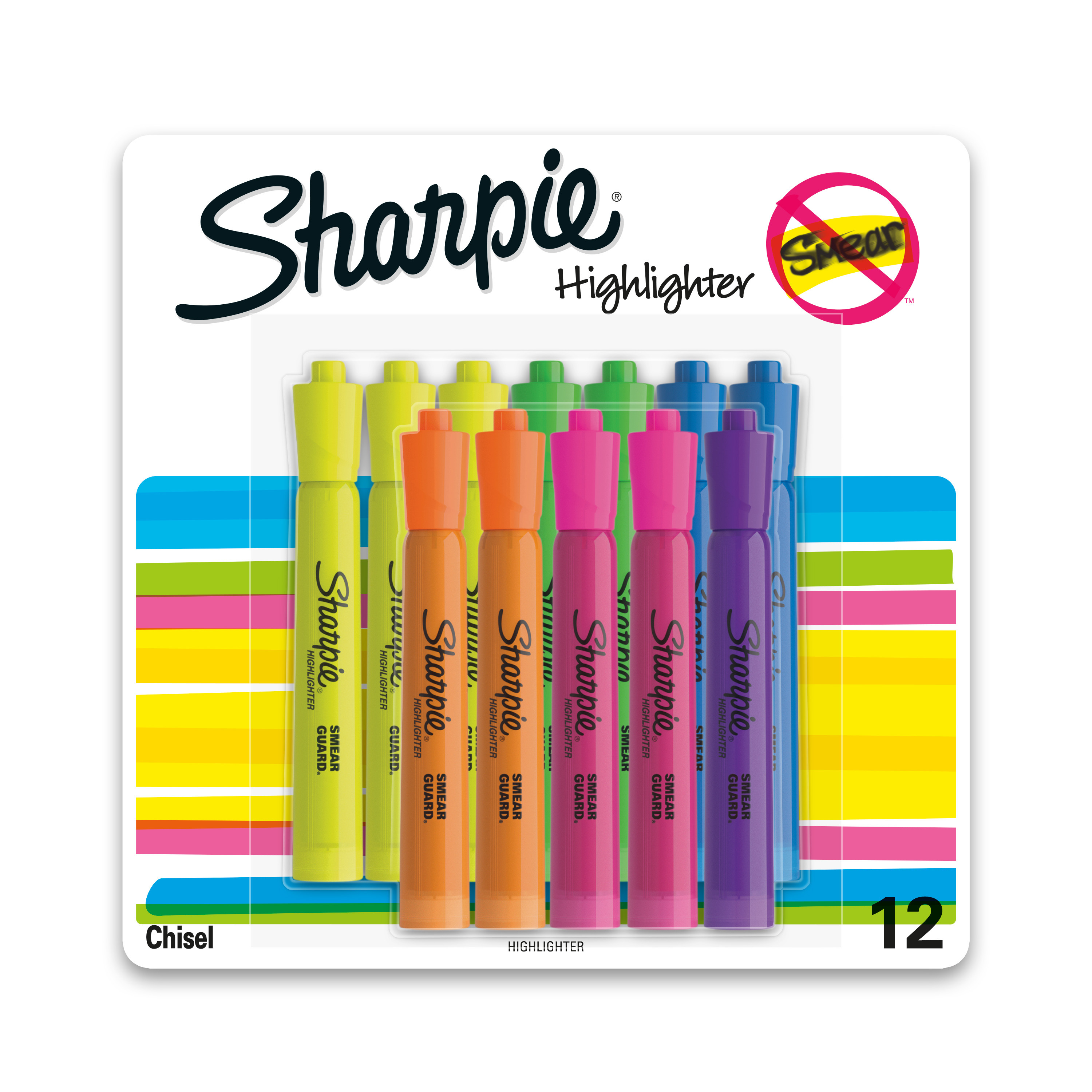 Sharpie Tank Style Highlighters, Chisel Tip, Assorted Fluorescent, 12 Count - image 1 of 10