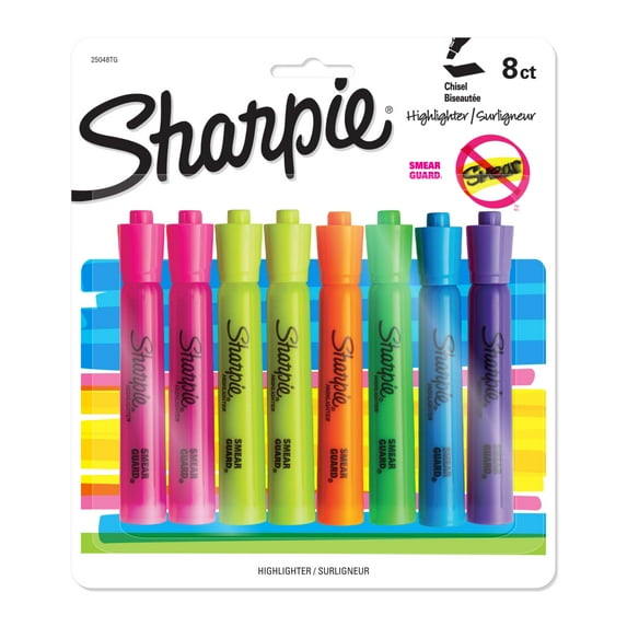 Sharpie Tank Style Highlighters, Chisel Tip, Assorted Fluorescent Colors, 8 Count
