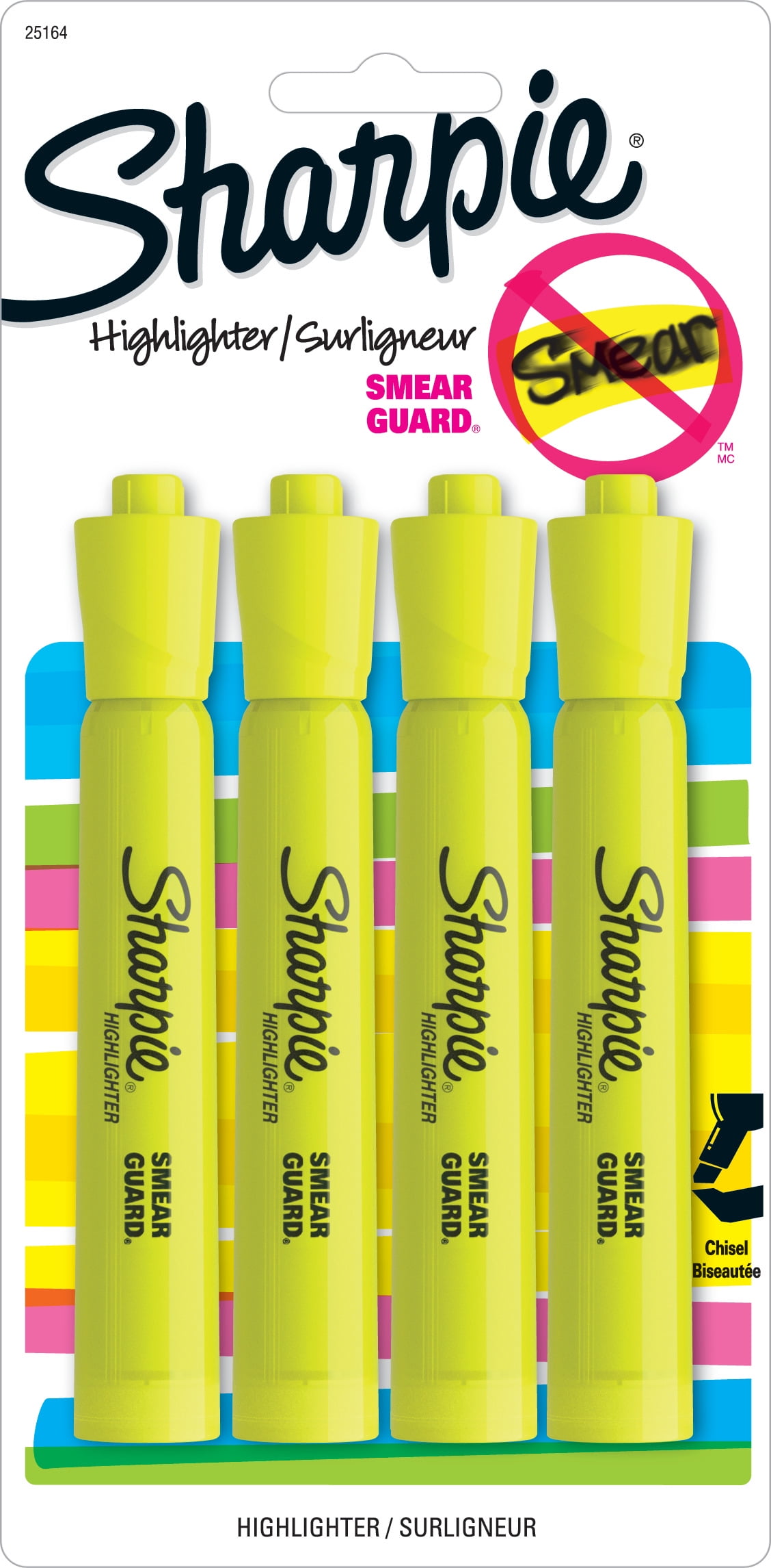 Sharpie Tank Style Highlighters, Chisel Tip, Fluorescent Yellow, 4 Count