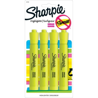 Sharpie Tank Style Highlighters, Chisel Tip, Fluorescent Yellow, 4 Count