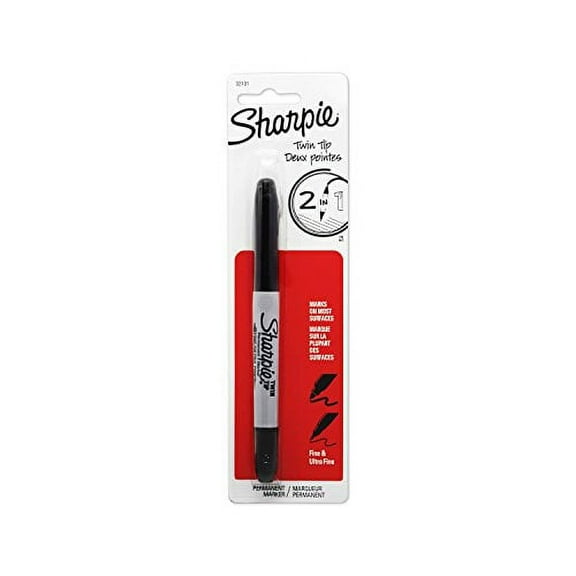 Sharpie Twin Tip Fine Point and Ultra Fine Point Permanent Markers, 1 Black Marker (Pack of 2)