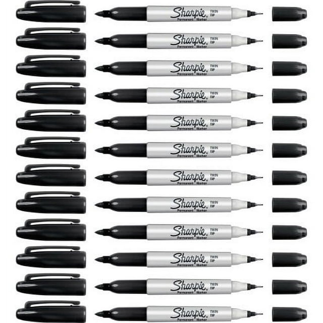 Sharpie Twin Tip Markers Ultra Fine, Fine Marker PointAlcohol Based Ink - 12 / Box