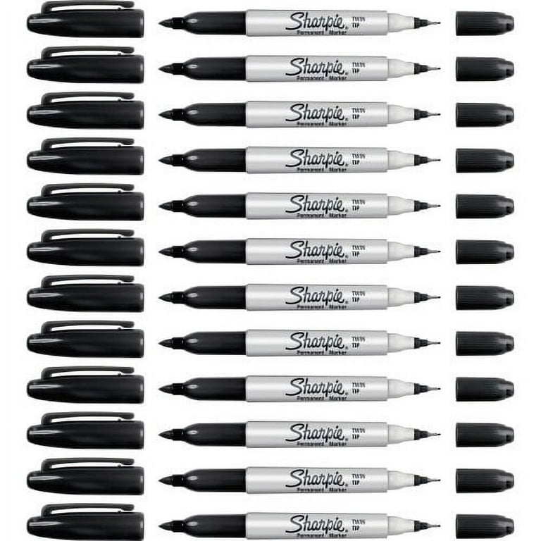 Sharpie Twin Tip Permanent Markers - Ultra Fine, Fine Marker Point - Black Alcohol Based Ink - 12 / Box Sharpie Twin Tip Permanent Markers - Ultra Fine, Fine Marker Point - Black Alcohol Based Ink - 12 / Box