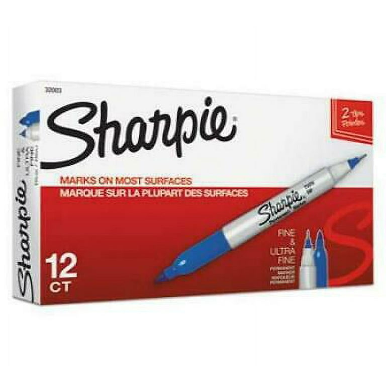 Twin-Tip Permanent Marker, Extra-Fine/Fine Bullet Tips, Blue, Dozen Twin-Tip Permanent Marker, Extra-Fine/Fine Bullet Tips, Blue, Dozen