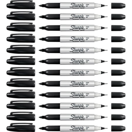 Sharpie Twin-Tip Permanent Marker, Extra-Fine/fine Bullet Tips, Black, Dozen | Order of 1 Dozen