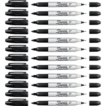 Sharpie Twin-Tip Permanent Marker, Extra-Fine/fine Bullet Tips, Black, Dozen | Order of 1 Dozen